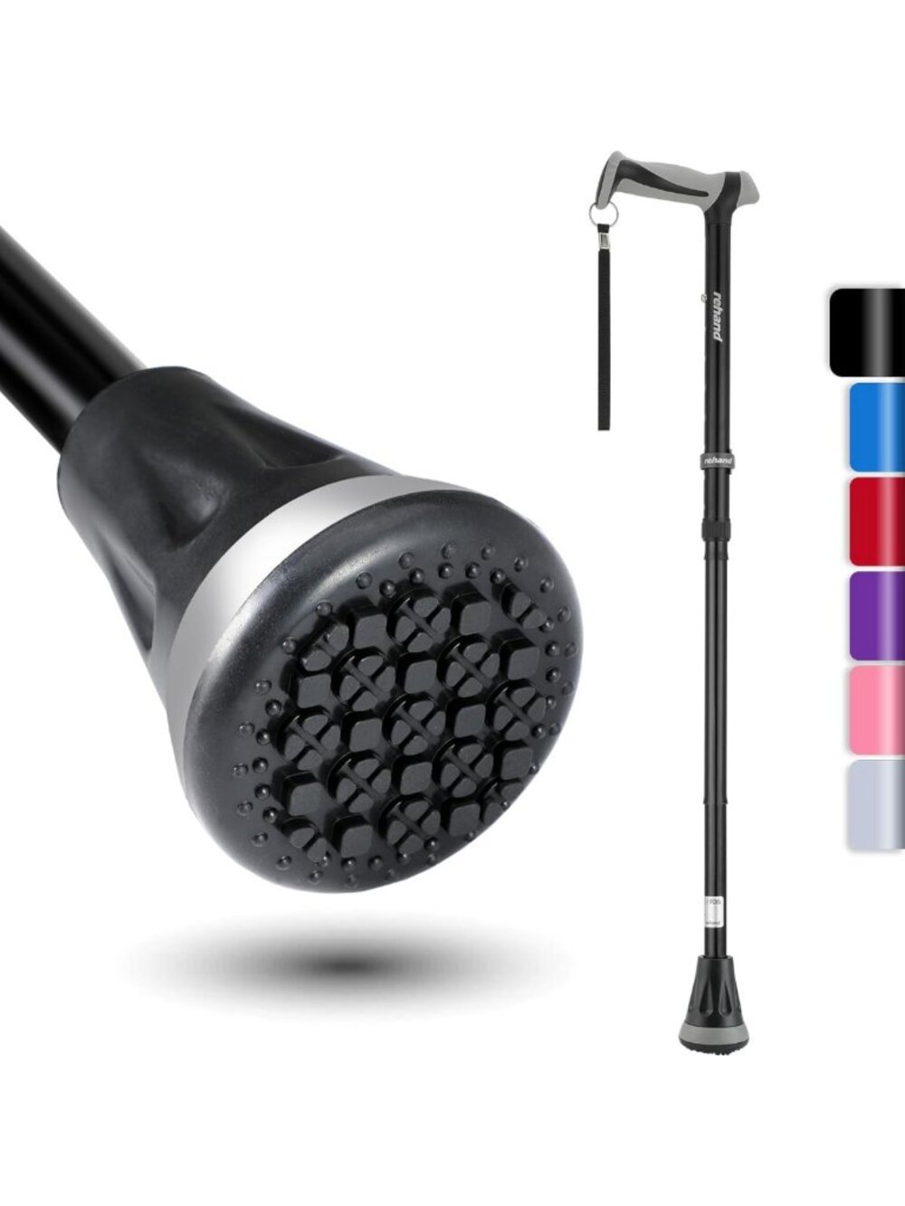 Foldable Adjustable Walking Cane - Heavy Duty All Terrain Tip, Travel Bag